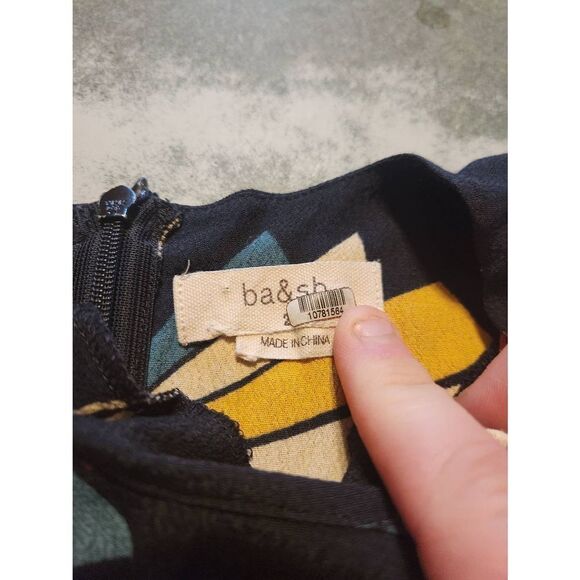 ba&sh Violette Mini Dress Long Sleeve Black Womens Size 2 Viscose Geometric - Picture 4 of 5